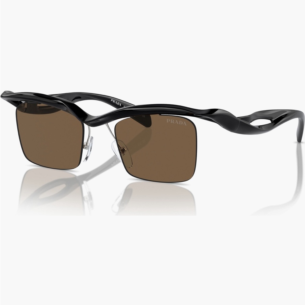 Prada Men's Sunglasses with Black Frame and Brown Lenses